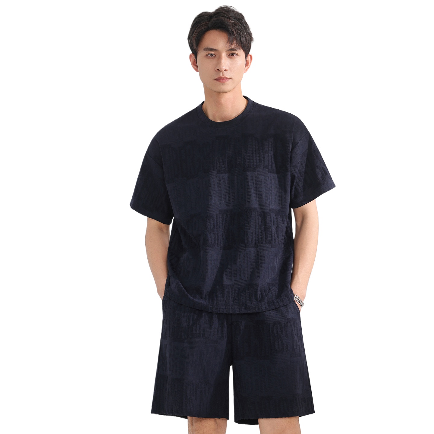 Cycling - 【トップ5ポイントパンツ】メンズTシャツセット 夏用 ファッション クルーネック スポーツ カジュアル