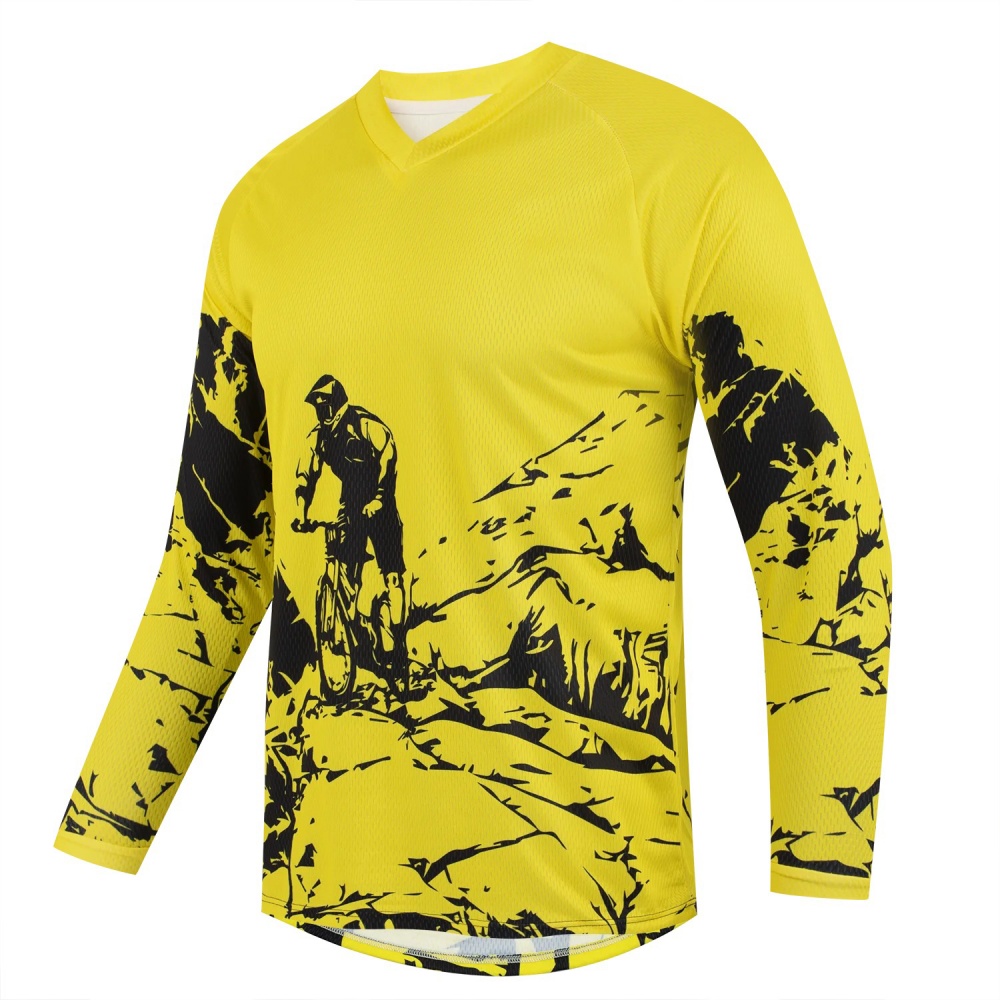 Cycling - メンズアウトドアマウンテンバイクプリント長袖スポーツTシャツ通気性Vネックサイクリングフィットネス普段着
