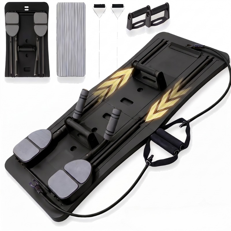 Push Up Board Foldable Multi Function - 多機能腹筋トレーニングボード、折りたたみ式コアトレーナー、抵抗バンド付き、プッシュアップバー、腹筋トレーナー、腹筋・脚・腕のトレーニング用フルボディホームジムフィットネス機器
