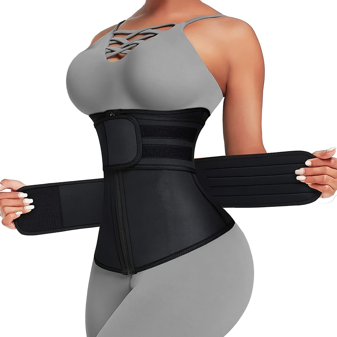Sweat Waist Trainer Belt Neoprene - 女性用ウエストトレーナーベルト ダブルストラップ ジッパー ネオプレン スウェット ウエストトリマー