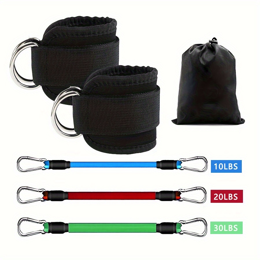 Pilates Bar Kit With Resistance Bands - 5個の足首抵抗バンド、アンクルストラップ付き足首抵抗バンド、フィットネステンションロープ、脚&ヒップトレーニング、筋肉増強、ヨガ、ピラティストレーニング用