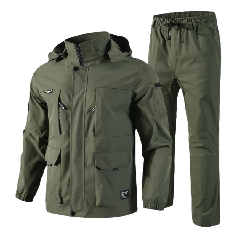 Hiking - メンズ戦術セット春秋フリース裏地付き取り外し可能な帽子屋外ハイキング作業服戦闘トレーニング狩猟軍服男性
