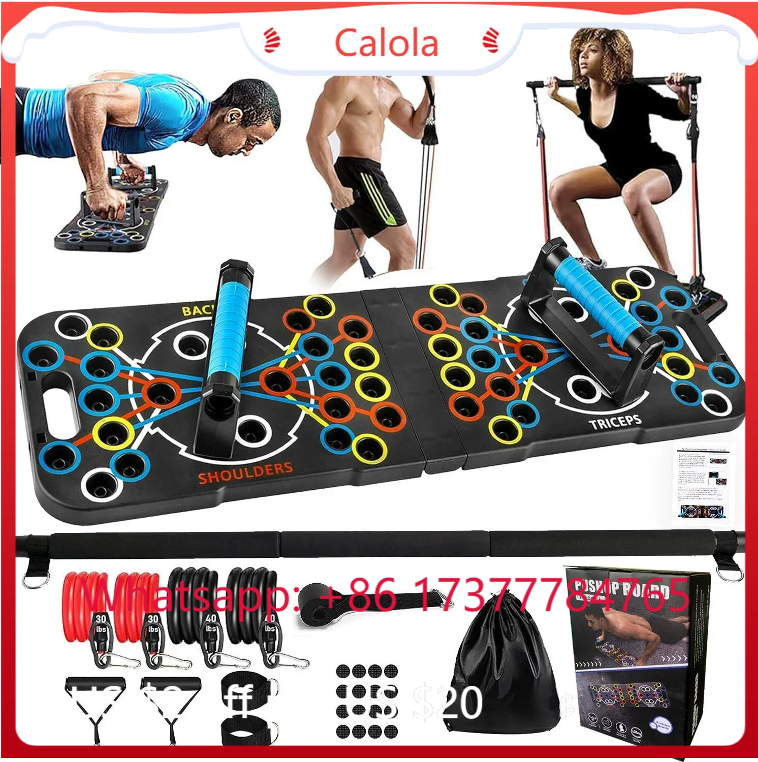 Pilates Bar Kit With Resistance Bands - 多機能プッシュアップボード ピラティスバーセット レジスタンスバンド付き 完全ポータブル ホームジム フィットネスキット