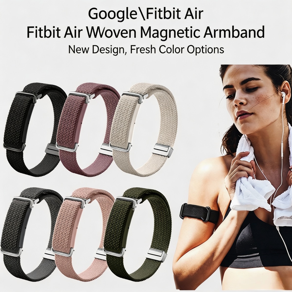 Resistance Bands Set With Handles - ナイロン製リストバンド＆アームバンド、Google Fitbit Air用上腕二頭筋ストラップ、通気性のある軽量交換用スポーツフィットネストラッカーリストバンド