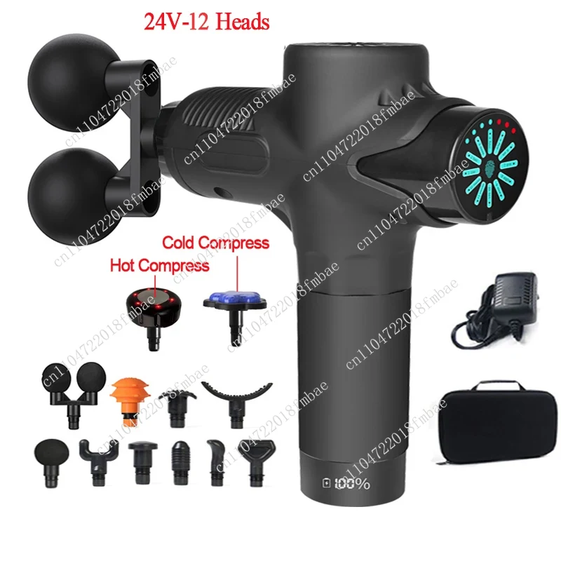 Electric Massage Gun Deep Tissue - 24Vプロ仕様温冷圧縮電動マッサージガン 12種類の高周波筋膜ガン 深部組織ネックリラックス