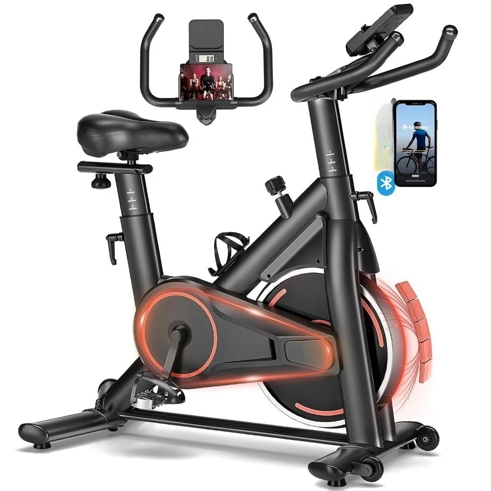 Exercise Bike Magnetic Resistance - 調整可能な磁気抵抗式ステーショナリーエクササイズバイク、アプリ対応＆静音動作、家庭用室内サイクリング用、カスタム可能