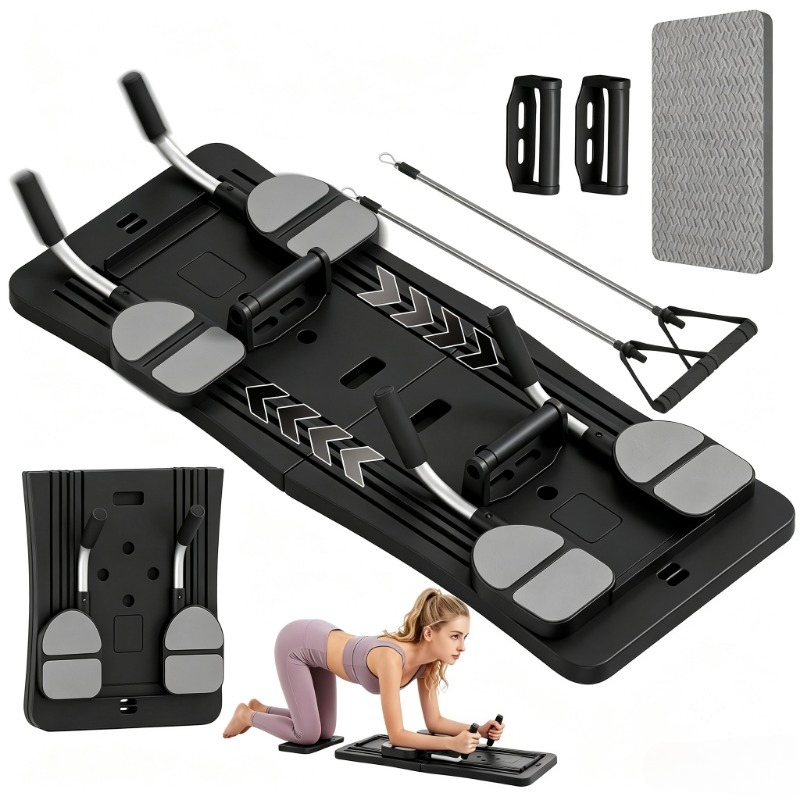 Push Up Board Foldable Multi Function - 折りたたみ式多機能ホームワークアウトボード、抵抗バンド、プッシュアップハンドル、膝パッド付きポータブル腹部トレーナー、全身フィットネス機器