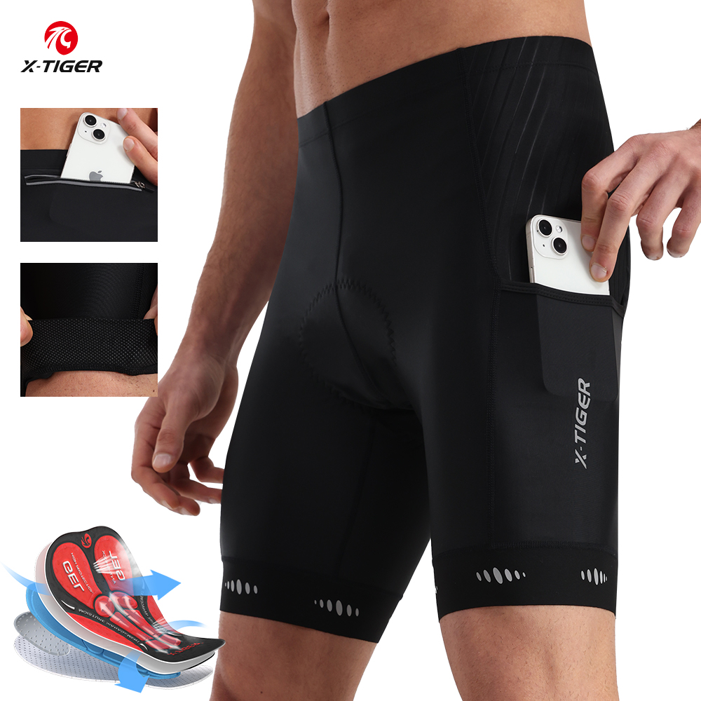 X-TIGER男性用サイクリングショーツバックポケット付き5 - Padded Cycling Shorts 5D Gel のレビューと価格