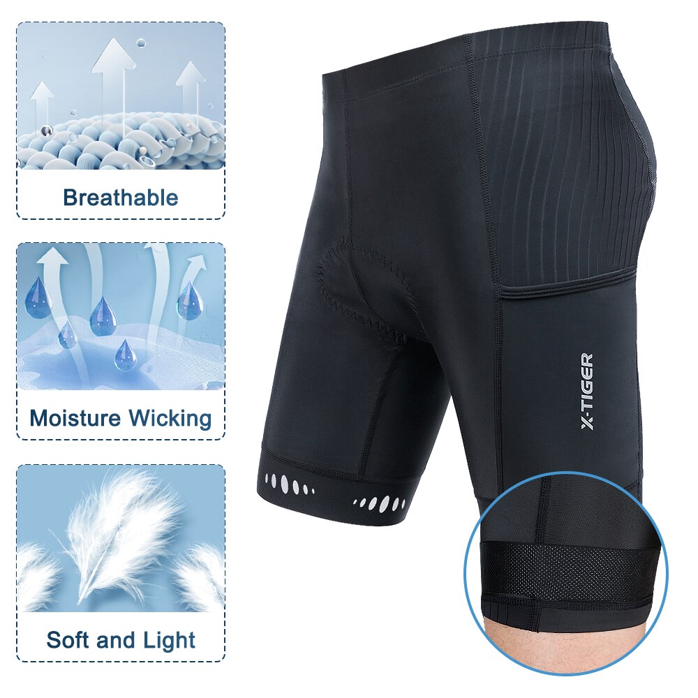 X-TIGER男性用サイクリングショーツバックポケット付き5 - Padded Cycling Shorts 5D Gel のレビューと価格