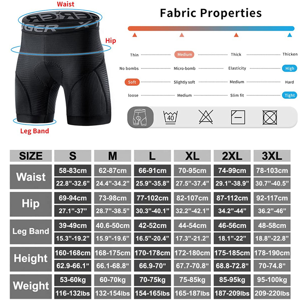 メンズ通気性サイクリング下着,パッド入りジェル,マウンテンバ - Padded Cycling Shorts 5D Gel のレビューと価格
