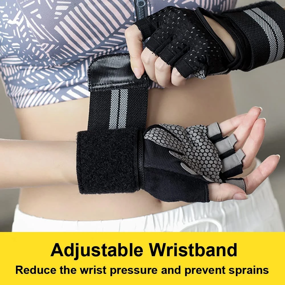 1 ペアハーフフィンガージムフィットネスグローブリストラップ - Wrist Wraps Weightlifting Support のレビューと価格