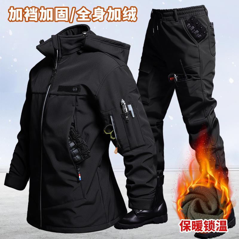 秋と冬のベルベット防水タクティカルジャケットとパンツセット男 - Cycling のレビューと価格