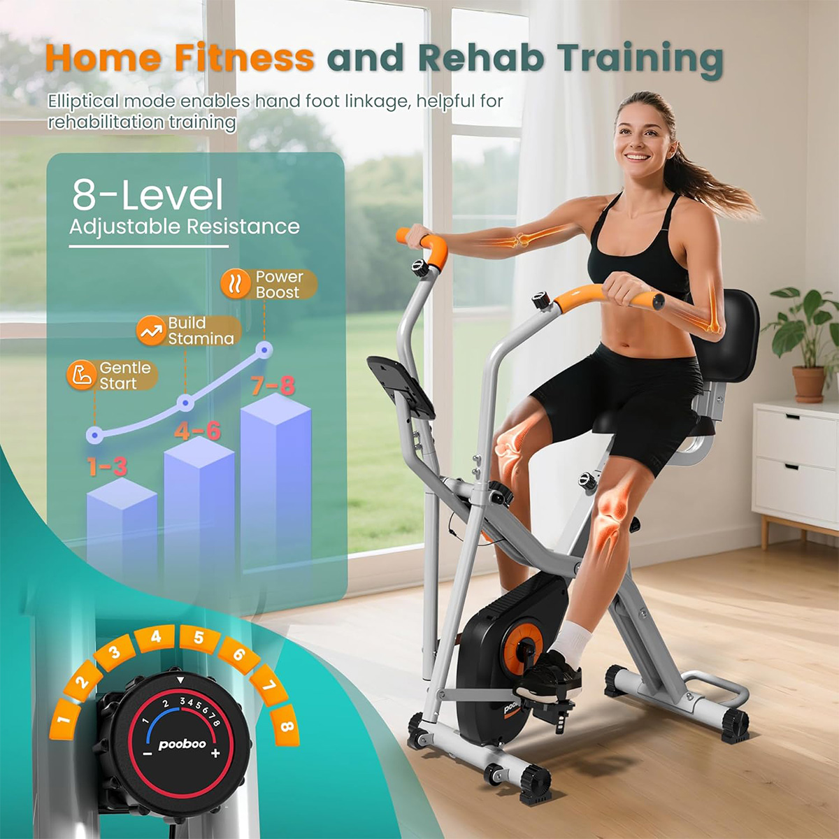 Pooboo折りたたみ式2-in-1エクササイズバイク、エリ - Exercise Bike Magnetic Resistance のレビューと価格